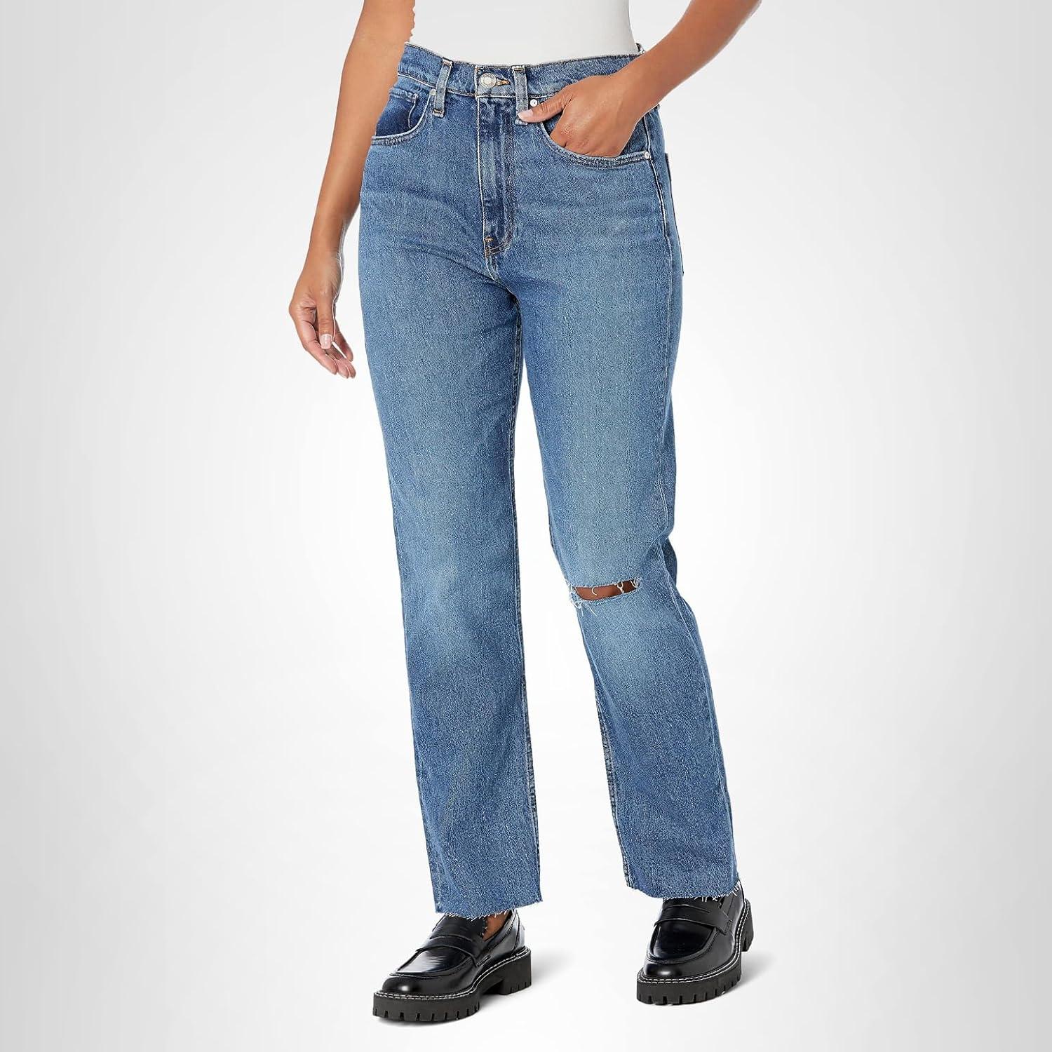 image:imageHUDSON Womens Jade HighRise Straight Loose Fit JeanApollo Destructed