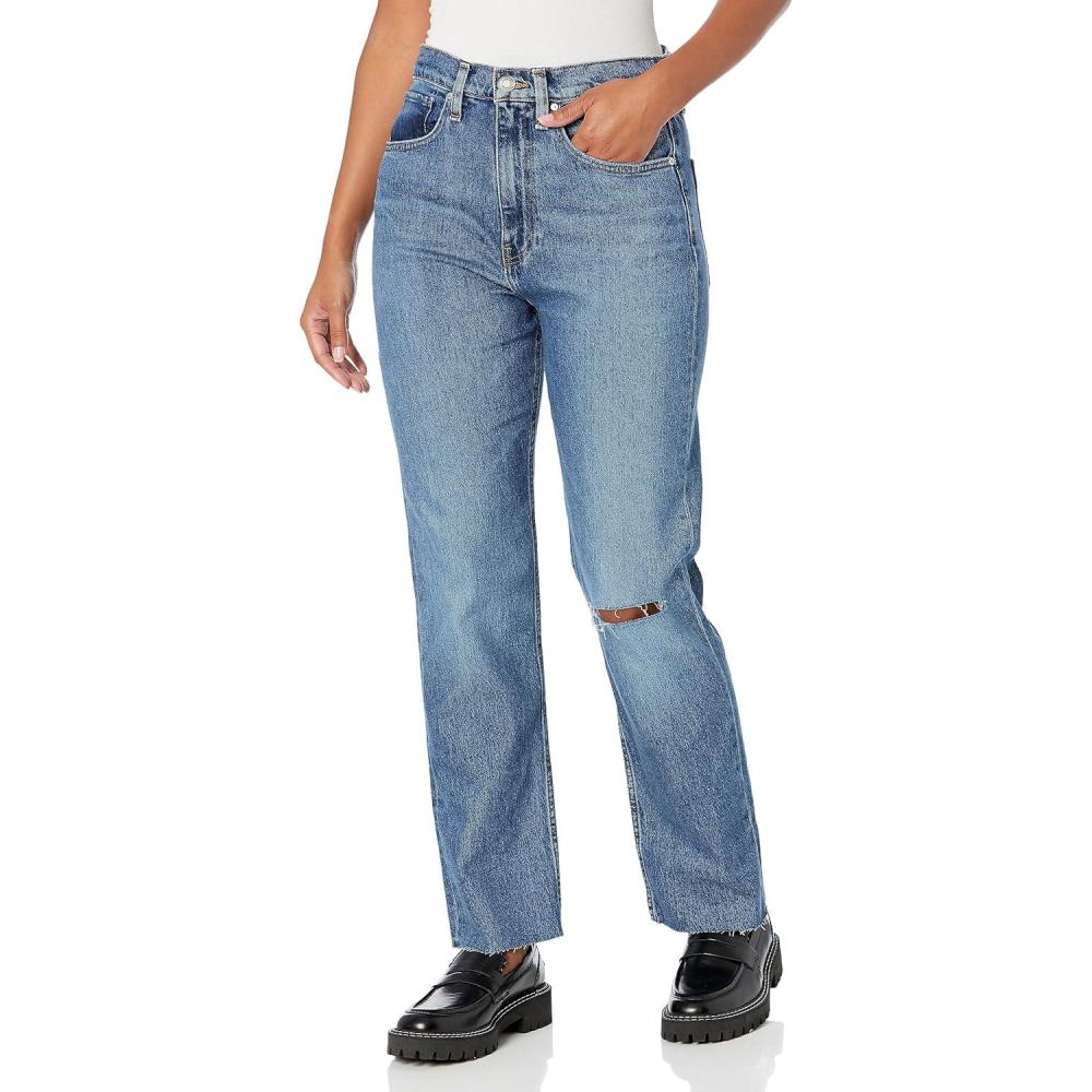 image:imageHUDSON Womens Jade HighRise Straight Loose Fit JeanApollo Destructed
