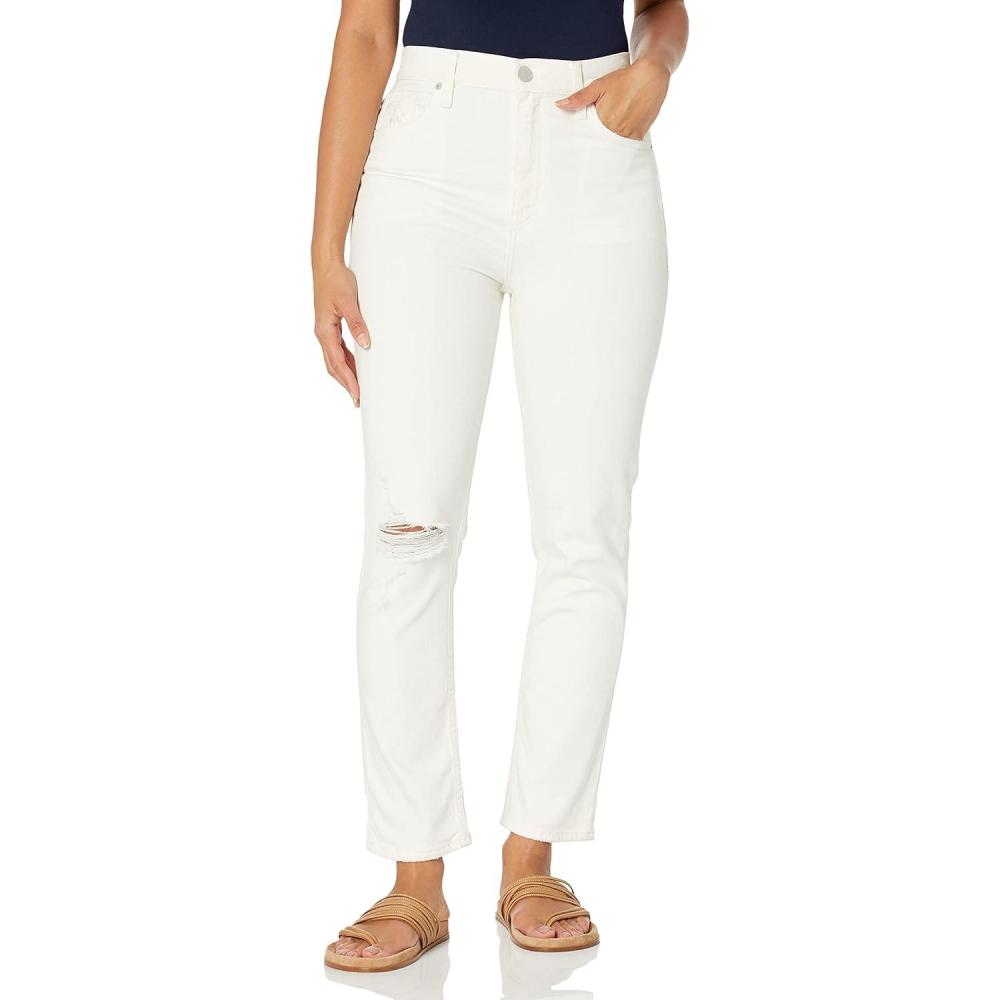image:imageHudson Womens Harlow Ultra High Rise Ankle Cigarette JeanDestructed Ecru