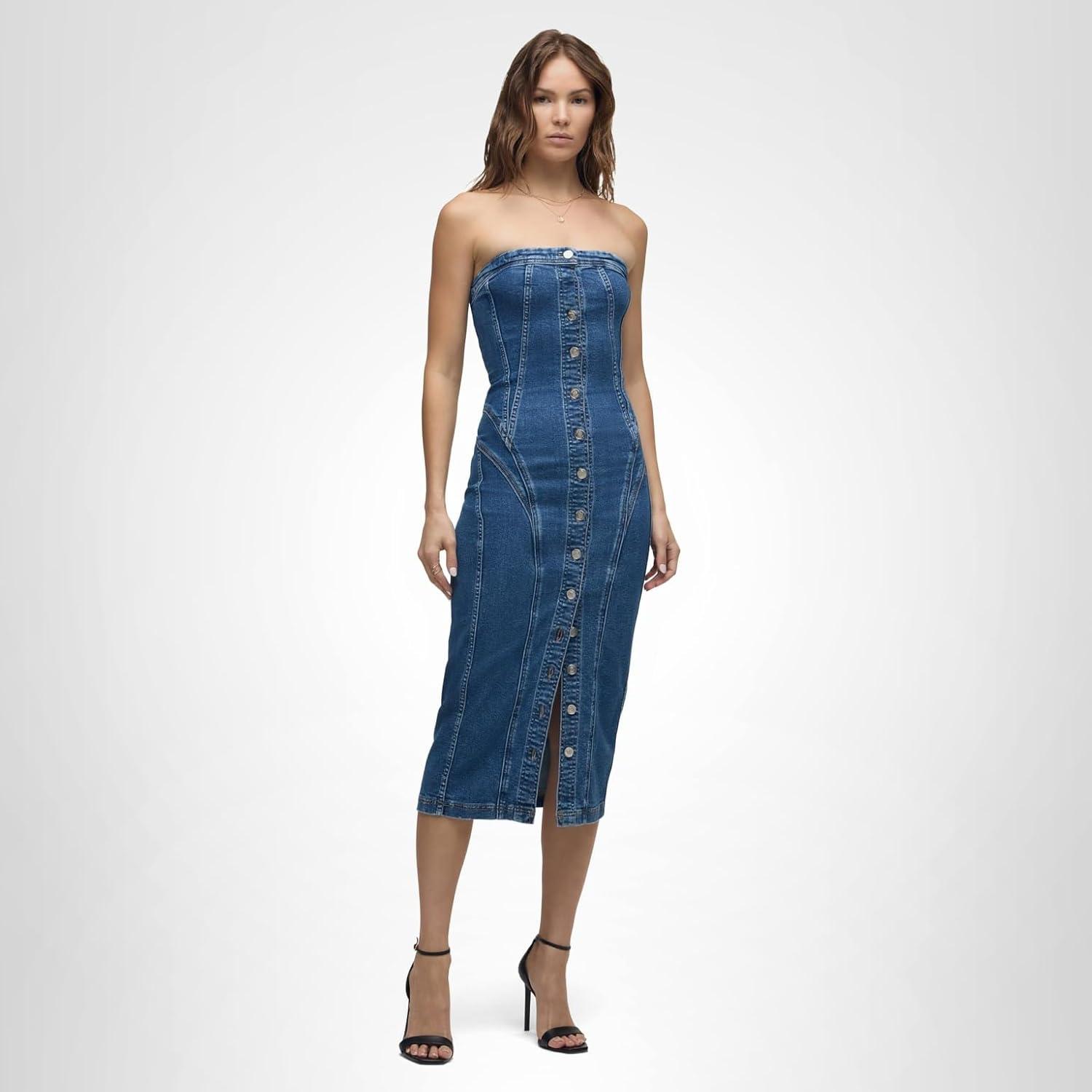 image:imageHUDSON Womens Strapless Seamed Midi DressCupcake