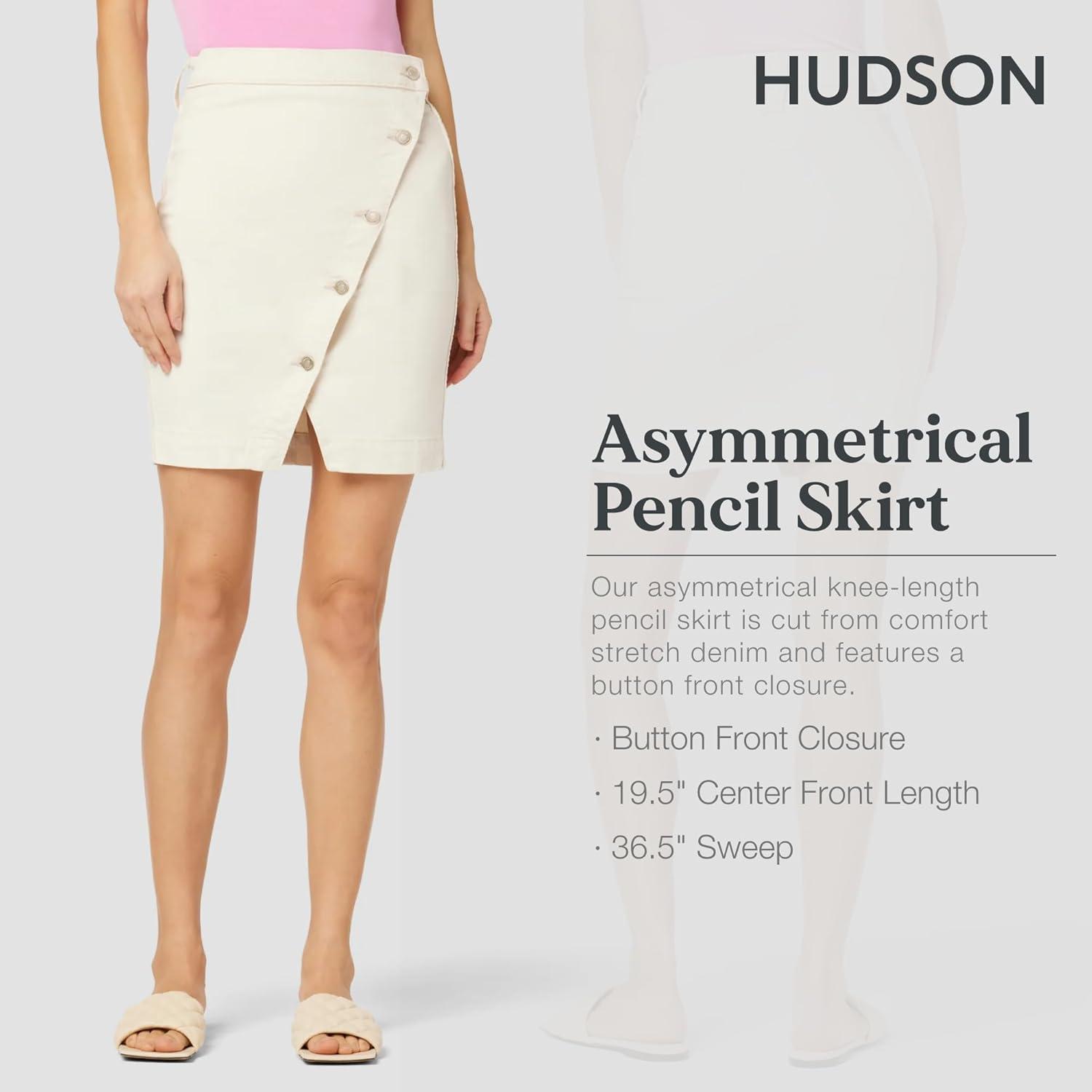 image:imageHUDSON Womens Asymmetrical Knee Length Pencil SkirtEcru