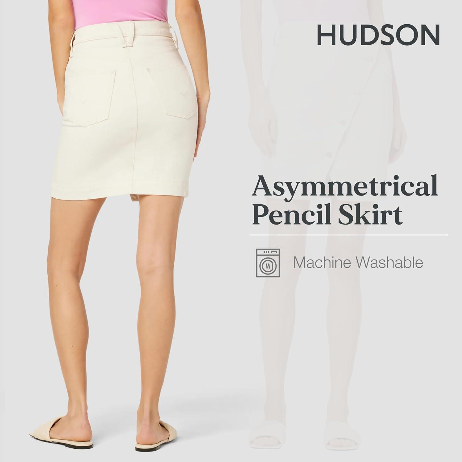 image:imageHUDSON Womens Asymmetrical Knee Length Pencil SkirtEcru
