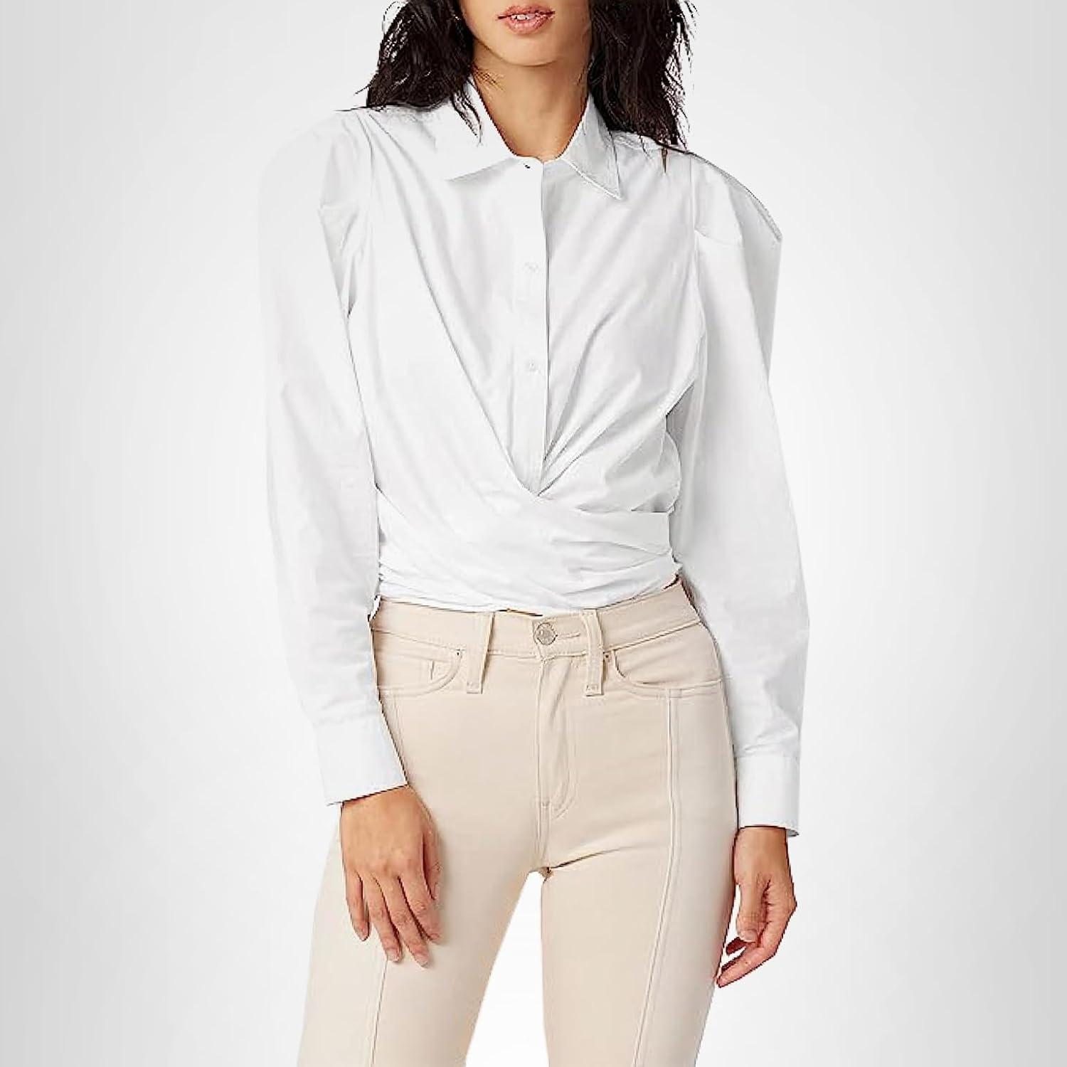image:imageHUDSON Womens Wrap Poplin Button Up ShirtWhite