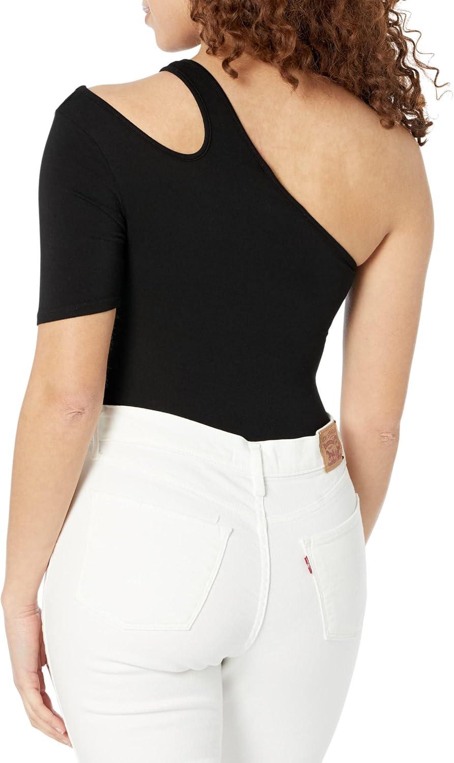 image:imageHUDSON Womens Short Sleeve Asymmetrical BodysuitBlack