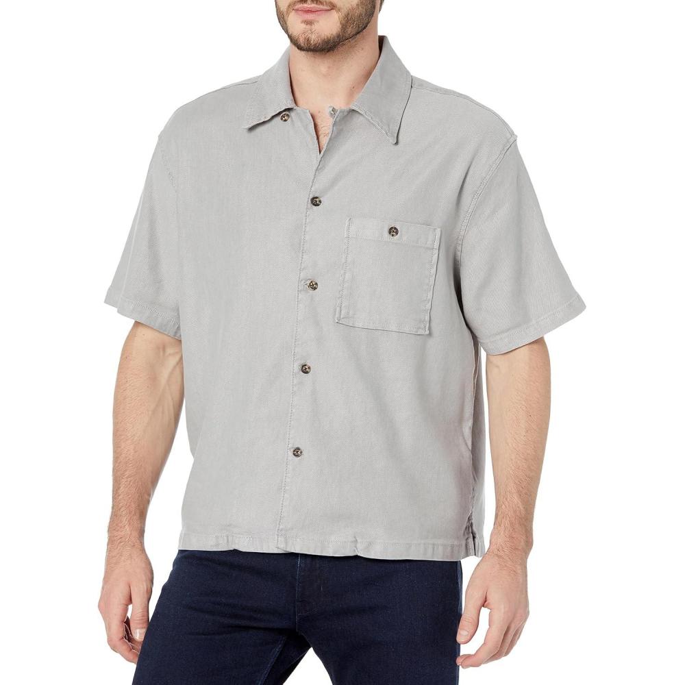 image:imageHUDSON Mens Short Sleeve Button Up Camp ShirtCement